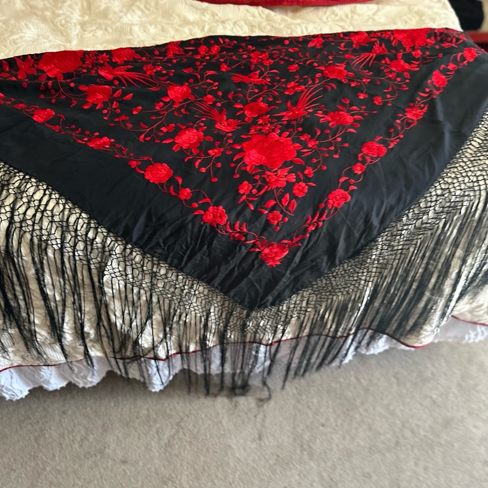 Chic Black and Red Cocktail Scarf with Fringe